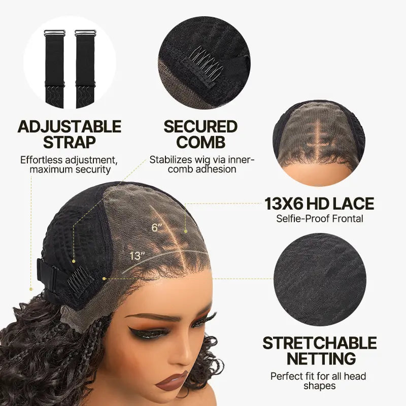 ✨✨13x6 HD Lace Wig Glueless Wear & Go 12” Boho Braids Water Wave Pre-Cut Lace Wig – Premium Fiber, Beginner Friendly